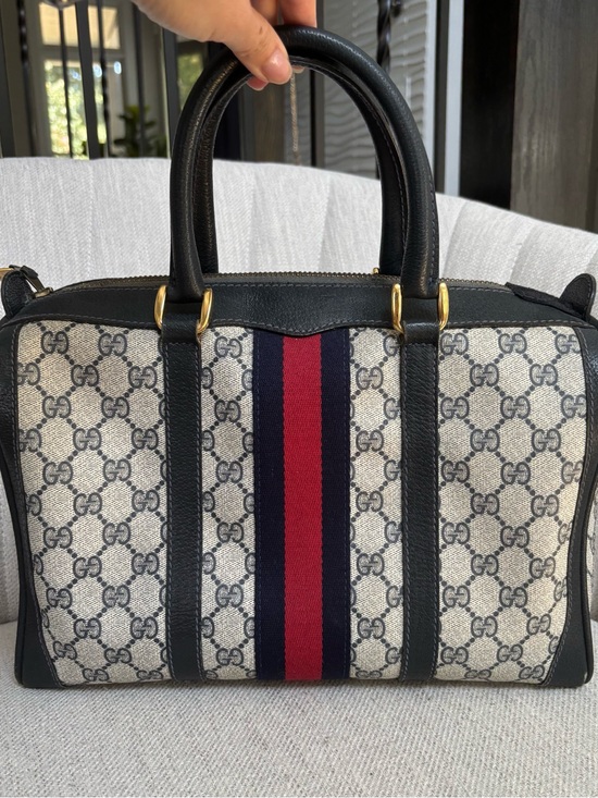 Gucci Handbags - GUCCI GG Navy Monogram Boston Bag